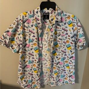 Pink and Yellow Casual Button Down Shirt with Playful Dinosaur Print